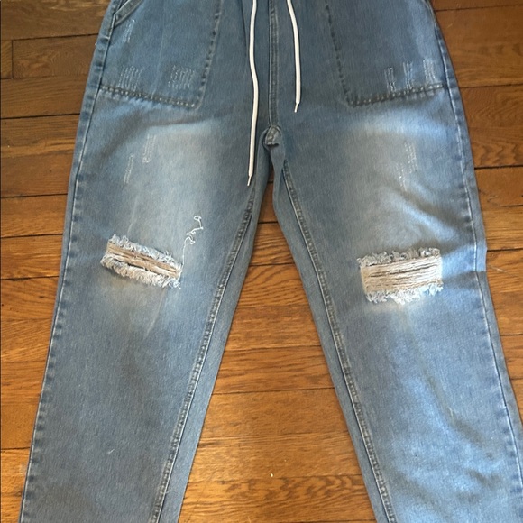 Womens Cargo distressed jeans light blue drawstring size large - Picture 4 of 9